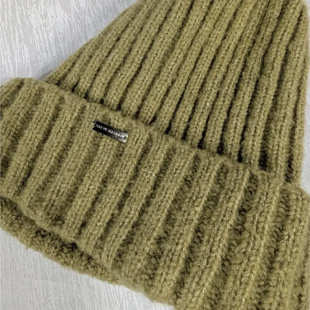 Steve Madden Knit Beanie Hat Womens Green Winter Hat